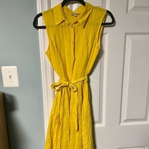 Yellow Linen Button Up Dress - XS